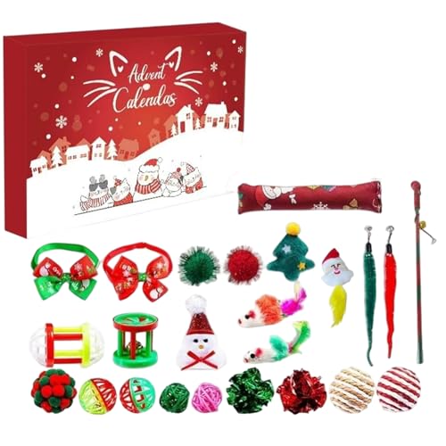 Interaktives Katzenspielzeug, 24-tägiger, entzückender Weihnachts-Adventskalender, inklusive Katzenangel, Fliege, Plüschbällen, Überraschung für Tierbesitzer und Liebhaber, Adventskalender 2025 von HoveeLuty