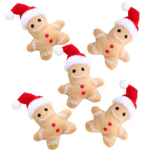 Interaktives Katzenspielzeug, Katzenminze-Spielzeug, 5 Stück, Lebkuchenmann-Plüsch, Weihnachten, interaktives Katzenspielzeug zum Beißring, süße, mit Baumwolle gefüllte, beruhigende Weihnachtsgesc von HoveeLuty