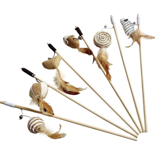 Katzenspielzeug, 6 Stück/Set, 40 cm, Katzenspielzeugstäbe, Federn, Leinenstab, Katzenfänger, Teaser-Stick, Holz, interaktives Katzenspielzeug für Katzen und Kätzchen, Katzenstab-Spielzeug, Katzen Katzenspielzeug, 6 Stück/Set, 40 cm, Katzenspielzeugstäbe, Federn, Leinenstab, Katzenfänger, Teaser-Stick, Holz, interaktives Katzenspielzeug für Katzen und Kätzchen, Katzenstab-Spielzeug, Katzen von HoveeLuty