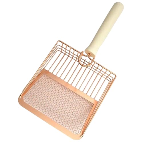 Katzenstreuschaufel, 4 mm Gitter und 8 mm Stange, Streuschaufel, 5 x 5, Zoll, große Katzenstreuschaufel mit Holzgriff, leicht zu waschen, roségoldfarbene aus Metall mit Haken von HoveeLuty