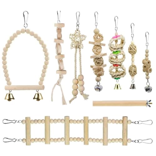 Papageienspielzeug, 9-teilig/Set, Sittichspielzeug aus Holz, Schaukel/Kauen/Stehstange, Hängematte/Kletterleiter, Nymphensittichspielzeug, hängendes Vogelkäfigzubehör, Vogelspielzeug für Sittiche Papageienspielzeug, 9-teilig/Set, Sittichspielzeug aus Holz, Schaukel/Kauen/Stehstange, Hängematte/Kletterleiter, Nymphensittichspielzeug, hängendes Vogelkäfigzubehör, Vogelspielzeug für Sittiche von HoveeLuty
