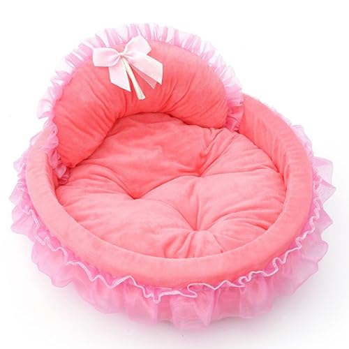 Prinzessinnen-Hundebett, süßes, weiches Hundebett mit Schleife und Spitze für Mädchen mit Kopfstütze, Warmer Tierbedarf für zu Hause, 19 Zoll, süßes Katzenbett, Mädchen- von HoveeLuty