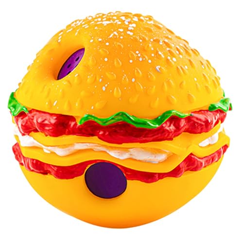 Quietschball für Hunde, 14 cm, Hamburger-Form, interaktiver Hundeball, bissfest, unzerstörbarer Hundeball, lustiges Wackelball-Hundespielzeug zur Linderung von Angstzuständen, Übung, interaktiver von HoveeLuty
