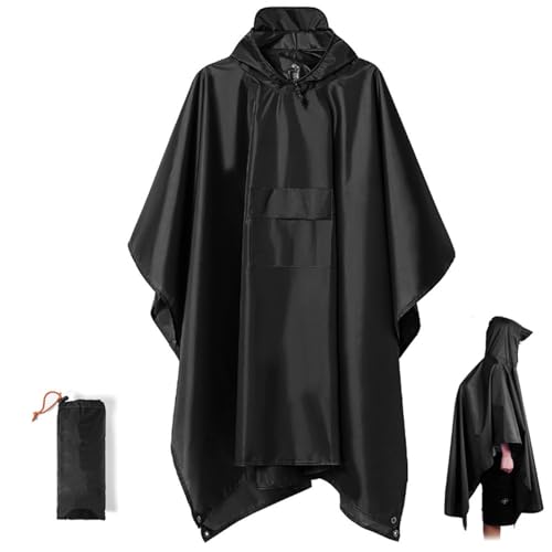 Regenponchos 3-in-1, wasserdichter Poncho mit Kapuze mit Kordelzug, Markise und Bodenmatte für den Außenbereich, wiederverwendbarer Survival-Notfall-Regenmantel mit Tasche, wasserdichter Poncho von HoveeLuty