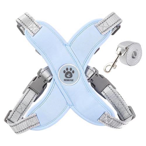 Set aus Geschirr und Leine für kleine Hunde, verstellbar, kein Würgen, kein Ziehen, reflektierend, kuscheliges Geschirr mit Zugseil für Spaziergänge, blaues extra kleines Hundegeschirr, Welpenges von HoveeLuty