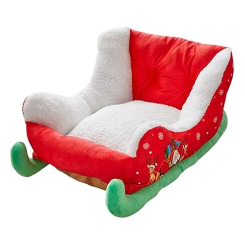 Weihnachts-Hundebett, 23, 6 x 15 x 11 Zoll, Weihnachtsschlitten-Plüsch-Katzenbett, Weihnachtsmann-Haustier, festliches Nest für Feiertagskätzchen, beruhigendes schlafendes Welpen-Weihnachtskatzenb von HoveeLuty