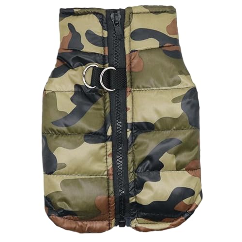 wasserdichte kleine Hundejacke für und Winter Für 1, 5-2, 5 kg Hunde Einfaches An- und Ausziehen Warme gemütliche Camouflage-Hundeweste mit Reißverschluss Tarn-Hundeweste mit Leinenhaken von HoveeLuty