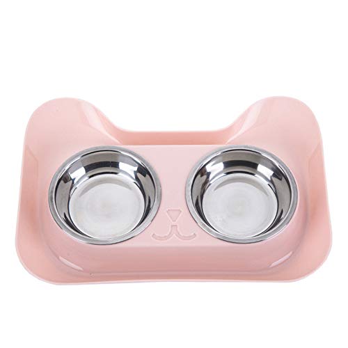 Hovico Futternäpfe für Hunde und Katzen, mit doppelter Edelstahl-Futterschüssel und breiter, rutschfester, auslaufsicherer Silikonmatte, Haustier-Futterschüssel für kleine Hunde und Katzen (Pink) von Hovico