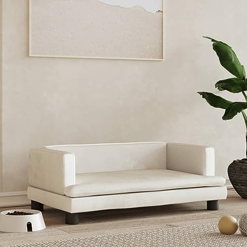 Hovothy Hundebett Bequeme Haustierbett Samt Hundecouch Welpenbett Haustiersofa Schlafplatz für Hunde als Auch Katzen Geeignet Wasserabweisend und Langlebig Creme 80x45x30 cm von Hovothy