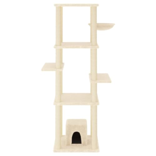 Hovothy Kratzbaum Katzenkratzbaum Säulen mit Natürlichem Sisal Umwickelt Katzenmöbel Mehrstufige Katzenturm für Katzen zum Kratzen Klettern Sitzen Verstecken und Ausruhen Creme 84x66x154 cm von Hovothy