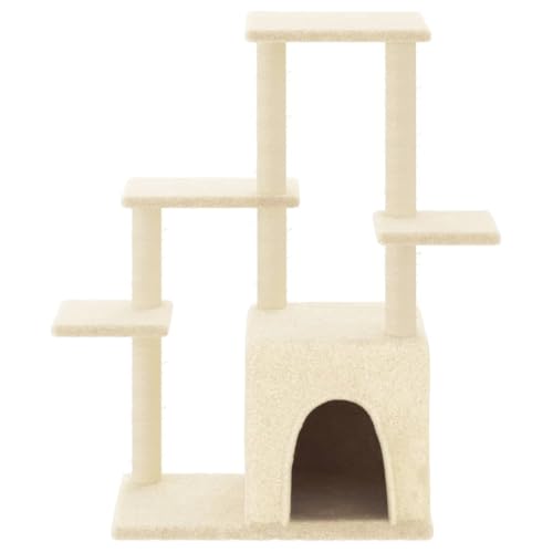 Hovothy Kratzbaum Katzenkratzbaum Säulen mit Natürlichem Sisal Umwickelt Katzenmöbel Mehrstufige Katzenturm für Katzen zum Kratzen Klettern Sitzen Verstecken und Ausruhen Creme 86x54x97,5 cm von Hovothy