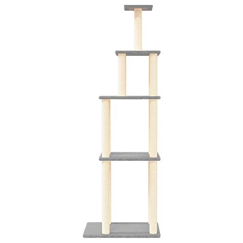 Hovothy Kratzbaum Katzenkratzbaum Säulen mit Natürlichem Sisal Umwickelt Mehrstufige Katzenturm Katzenmöbel für Katzen zum Kratzen Klettern Sitzen Verstecken und Ausruhen Hellgrau 60x47,5x183 cm von Hovothy