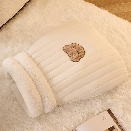 Katzenschlafsack, Schlafsack Katze, Cat Sleeping Bag, Haustier Winterschlafsack aus Plüsch, Weiches, Bequemes und Warmes Katzenbett, Weiß, M Katzenschlafsack, Schlafsack Katze, Cat Sleeping Bag, Haustier Winterschlafsack aus Plüsch, Weiches, Bequemes und Warmes Katzenbett, Weiß, M von Hovoto