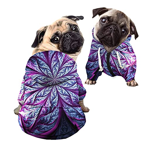 Howilath Casual Canine Hunde-Kapuzenpullover aus Polyester-Baumwolle, 3D-Blume, violett, abstrakt, cooles Blumenmotiv, Haustierkleidung, Pullover für Hunde, Katzen, Welpen, Größe S von Howilath
