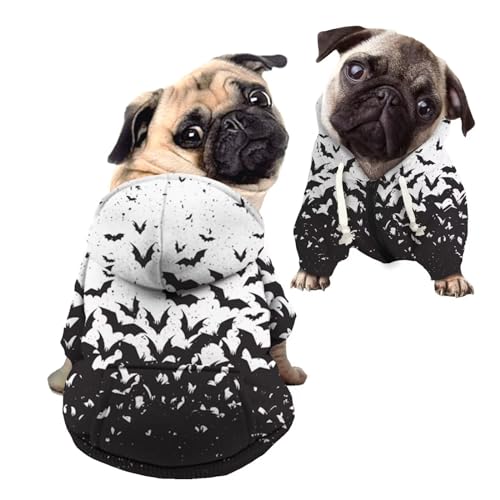 Howilath Hund Halloween Kostüm, Schwarz & Weiß Splash Fledermaus Hund Hoodie Sweatshirt, Haustier Kleidung Sweatshirt mit Hut für Kleine Mittlere Große Hunde Katzen Shirt - S von Howilath