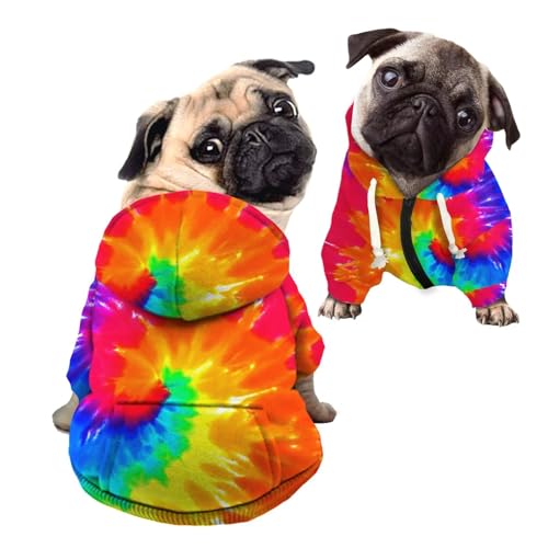 Howilath Hund Hoodie Hundepullover mit Mütze, Tie-Dye Regenbogen Weich und Warm Hundepullover für Kleine Mittlere Große Hunde Katzen Shirt - S von Howilath