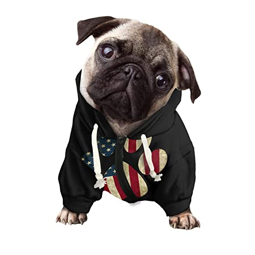 Howilath Hund Hoodie Kleidung, Amerikanische Flagge Hund Pfote Muster Reißverschluss Kleidung, Hund Katze Kapuzenshirts Sweatshirts - L von Howilath