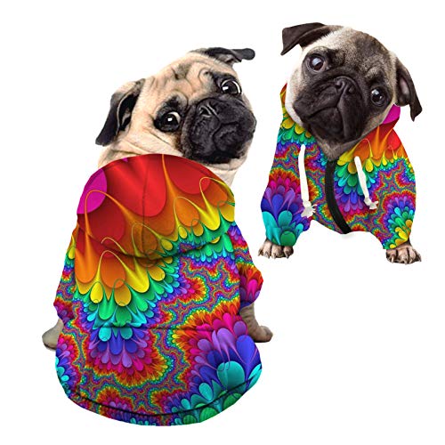 Howilath Hunde-Kapuzen-Sweatshirt, abstrakte Regenbogen-Tropfen, bunte Haustier-Kleidung, Sweatshirt mit Mütze für kleine, mittelgroße und große Hunde und Katzen – L von Howilath