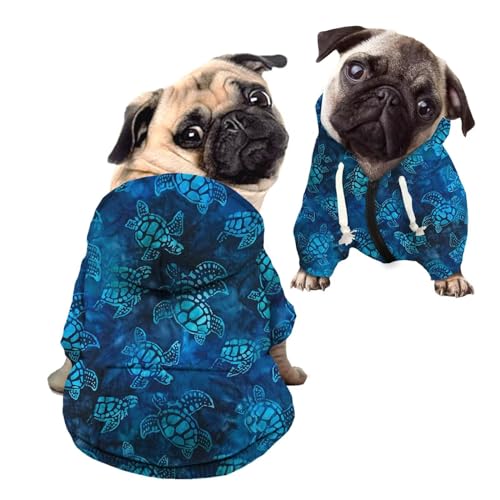 Howilath Hunde-Kapuzen-Sweatshirt, blaue Meeresschildkröte, Reißverschluss, Haustierkleidung, Sweatshirt mit Mütze für kleine, mittelgroße und große Hunde und Katzen – M von Howilath