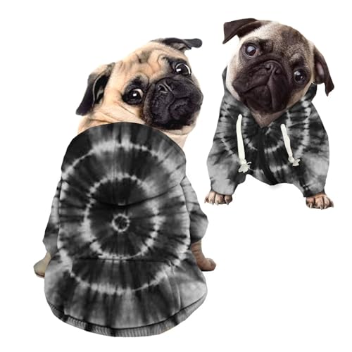 Howilath Hunde-Kapuzenpullover, stylisches Batikdesign, schwarz, Radial Streetwear-T-Shirt, Haustier-Outfits, Baumwoll-Polyester, Sweatshirt mit Mütze, Größe M von Howilath