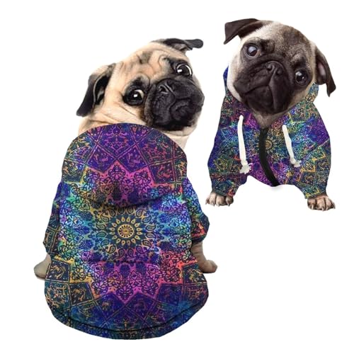 Howilath Hunde-Kapuzenpullover für Haustiere, Mandala, abstrakt, violett, Reißverschluss, Kleidung für Hunde, Sweatshirt mit Hut, Hund Katze Kapuzenshirts Sweatshirts - L von Howilath