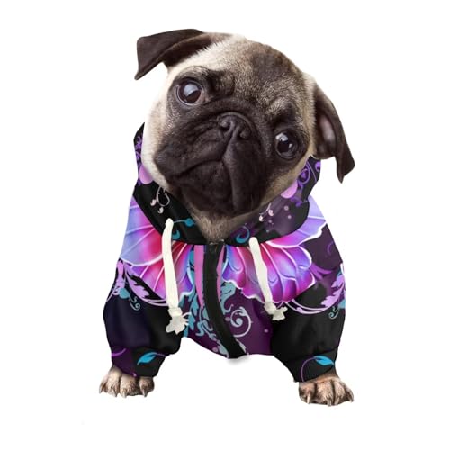 Howilath Hunde-Kapuzenpullover für Hunde, Boho-Schmetterling, Blumen, lila, Reißverschluss, Kleidung für Hunde, Sweatshirt mit Hut, Hunde, Katze, Kapuze, Sweatshirts – L von Howilath