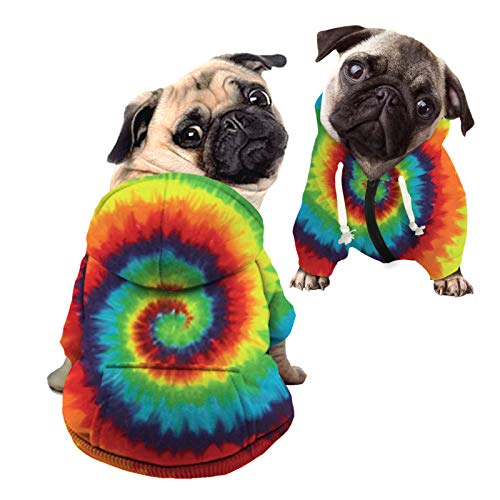 Howilath Hunde-Kapuzenpullover mit Hut, Batikfärbung, Regenbogen-Spirale, weich und warm, Hundepullover für kleine, mittelgroße und große Hunde und Katzen, Hemd – S von Howilath