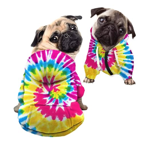 Howilath Hunde-Kapuzenpullover mit Hut, Batikfärbung Regenbogen Spirale Weich und Warm Hundepullover für Kleine Mittlere Große Hunde Katzen Shirt - S von Howilath