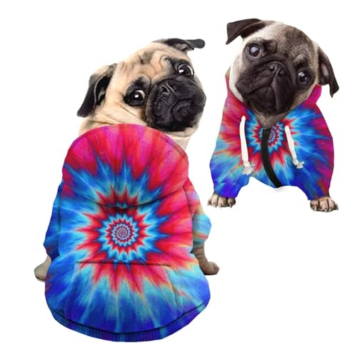 Howilath Hunde-Kapuzenpullover mit Reißverschluss, Batikfärbung, radiale Spirale, modisch, Hundekleidung, Sweatshirts, Haustier-Welpen-Shirts für kleine Hunde – S von Howilath