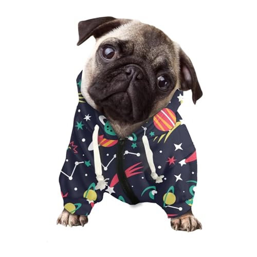 Howilath Hunde-Kapuzenpullover mit Reißverschluss, Cartoon-Weltraum-Planeten-Druck, Hundekleidung, Sweatshirts, Haustier-Welpen-Shirts für kleine Hunde – S von Howilath