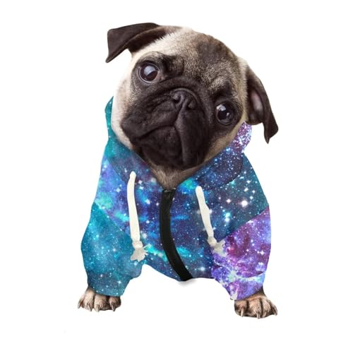 Howilath Hunde-Kapuzenpullover mit Reißverschluss, blauer Sternenhimmel, Hundekleidung, Kapuzenpullover, Sweatshirts für kleine Hunde – L von Howilath