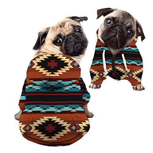 Howilath Hunde-Sweatshirt Haustier Hoodie, ethnisches Chevron-Sweatshirt mit Hut, Tribal Indian Bohemia Decor Art Cat Hooded Shirts Sweatshirts für kleine mittelgroße Hunde - L von Howilath