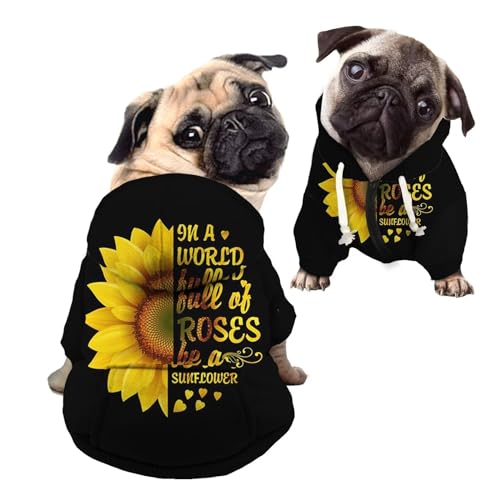 Howilath Hunde-Trenchcoat mit Kapuze, winddicht, Be a Sonnenblume, Blume, schwarz, modisch, Hunde-Kapuzenpullover, Reißverschluss für kleine, mittelgroße und große Hunde, Hundekleidung, L von Howilath