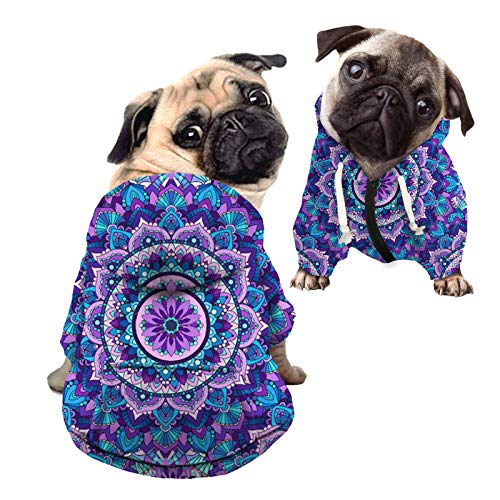 Howilath Hunde-Trenchcoat mit Kapuze, winddicht, ethnisches Tribal-Mandala, Lotus, Bohemia, Blume, blau, Hunde-Kapuzenpullover, Welpenreißverschluss für kleine, mittelgroße und große Hunde, von Howilath