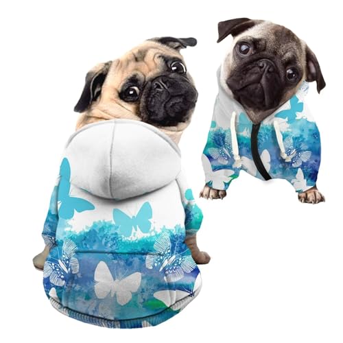 Howilath Hundekleidung Haustier Hund Hoodies für kleine Hunde Weste Schmetterling Farbverlauf Blau Elegant Blau Design Pop Weich und Warm Hund Hoodie Pullover mit Tasche - M von Howilath
