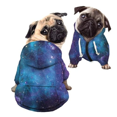 Howilath Lässige Haustierkleidung, Galaxy Blue Sternennacht Nebel Reißverschluss Baumwolle Polyester Sweatshirt Hundemantel, weich und warm Hundepullover Sweatshirt mit Hut - L von Howilath