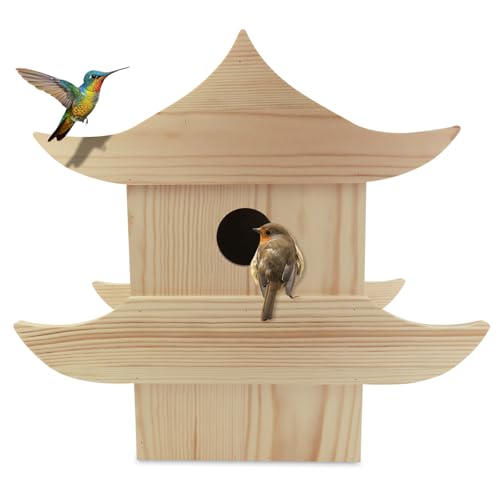 Jinja Vogelhaus, japanische Pagode, Holz, kleine Vögel, blauer Vogel, Kolibri, Nistkasten zum Aufhängen im Freien, 29,8 cm hoch, japanischer Stil, Gartendekoration, Vogelliebhaber, Geschenk von Howogee