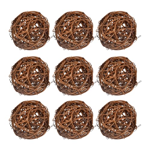Hoxfly Kaubälle Set, 9 Stück Weidenball Spielzeug für Kleintiere, 6 cm Grasspielzeug für Kaninchen Hamster, Vogel Kauspielzeug, Leckereien Geflochten Strohhalm Spielzeug für Kleintiere, Papagei von Hoxfly