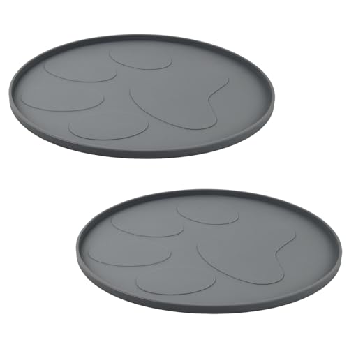 Hoxfly Napfunterlage Katzen, 27.5× 27.5 ×1 cm Silikonmatte Rund, rutschfeste Unterlage Hundenapf für Futter, Wasserdicht Silikon-Futtermatten für Mittlere und Kleine Haustiere (Grau, 2 Stück) von Hoxfly