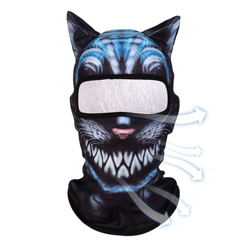 Hozaenwa Katzengesichtsabdeckung, Kitty Ski Masqueraden - Leichtes 3D atmungsaktive Gesichtsbedeckung mit Ohren,Katze Sonnenschutztuch Winddicht für Ski -Outdoor -Aktivitäten von Hozaenwa