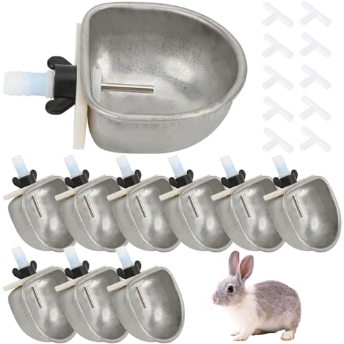 10pcs Kaninchenwasserschalen 2, 6 Zoll Edelstahlhängespender mit Schiene für kleine Haustiere (tropffrei) von Hperu