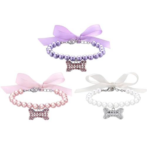 Hperu 3pcs Kätzchenkragen, Einstellbarer Welpenkragen mit Strassknochenperlen Bogen Bling Pet Halskette für Haustierliebhaber Hperu 3pcs Kätzchenkragen, Einstellbarer Welpenkragen mit Strassknochenperlen Bogen Bling Pet Halskette für Haustierliebhaber von Hperu