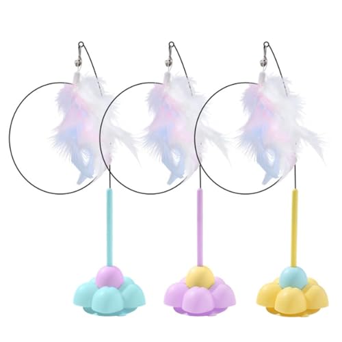 Hperu Katzenstab, 3PCS Blumenform Saugnapfspielzeug mit Federn, selbstständiger für Innenkätzchen von Hperu