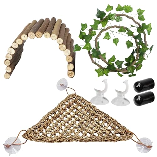 Hperu Reptilienkletterdekorationspanzer -Accessoires wie Reptilienhängematte, Reptilienkletterzweig und Reptilienbrücke, realistische Flexible Reptilienreben mit Saugnapfbecher von Hperu