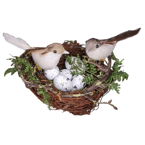 Vögel Nest, Vogelnestdekor, 6, 3 Zoll realistische Plastik -Rattan -Vogelhäuser mit 2 Vögeln und 5 Eier für Garten Yard Home Osterndekor, Nester für Handwerks von Hperu