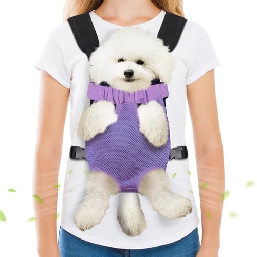 Haustier-Tragerucksack, freihändig, verstellbare Hundetragetasche, Beine aus und leicht anzubringen, für Wandern, Camping, Reisen, Radfahren für kleine Hunde und Kaninchen (Medium, lila) von Hpetppy