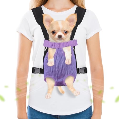 Haustier-Tragerucksack, freihändig, verstellbare Hundetragetasche, Beine aus und leicht anzubringen, für Wandern, Camping, Reisen, Radfahren für kleine Hunde und Kaninchen (klein, lila) von Hpetppy