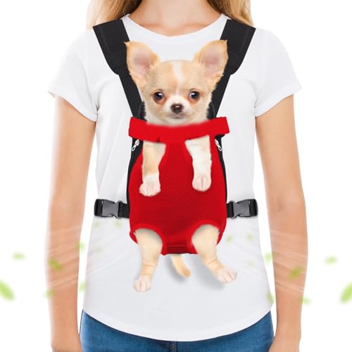 Haustier-Tragerucksack, freihändig, verstellbare Hundetragetasche, Beine aus und leicht anzubringen, für Wandern, Camping, Reisen, Radfahren für kleine Hunde und Kaninchen (klein, rot) von Hpetppy
