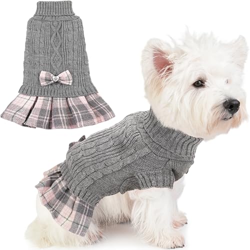 Hundepullover, dick, warm, mit kariertem Rock, weicher Hundepullover für kleine Hunde und Mädchen, bequeme Katzen-Outfits, Haustier-Rollkragenpullover, Strickwaren für Spielzeug, Pudel, Mini-Dackel Hundepullover, dick, warm, mit kariertem Rock, weicher Hundepullover für kleine Hunde und Mädchen, bequeme Katzen-Outfits, Haustier-Rollkragenpullover, Strickwaren für Spielzeug, Pudel, Mini-Dackel von Hpetppy