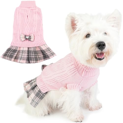 Hundepullover für kleine Hunde und Mädchen mit Fliege, Rollkragen, Hundepullover mit Loch für die Leine, warm, gestrickt, Welpenpullover, Haustier, Hunde, Winterkleidung für Yorkies, Chihuahua (M Hundepullover für kleine Hunde und Mädchen mit Fliege, Rollkragen, Hundepullover mit Loch für die Leine, warm, gestrickt, Welpenpullover, Haustier, Hunde, Winterkleidung für Yorkies, Chihuahua (M von Hpetppy